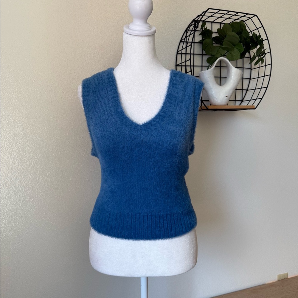 Blue fuzzy sweater vest